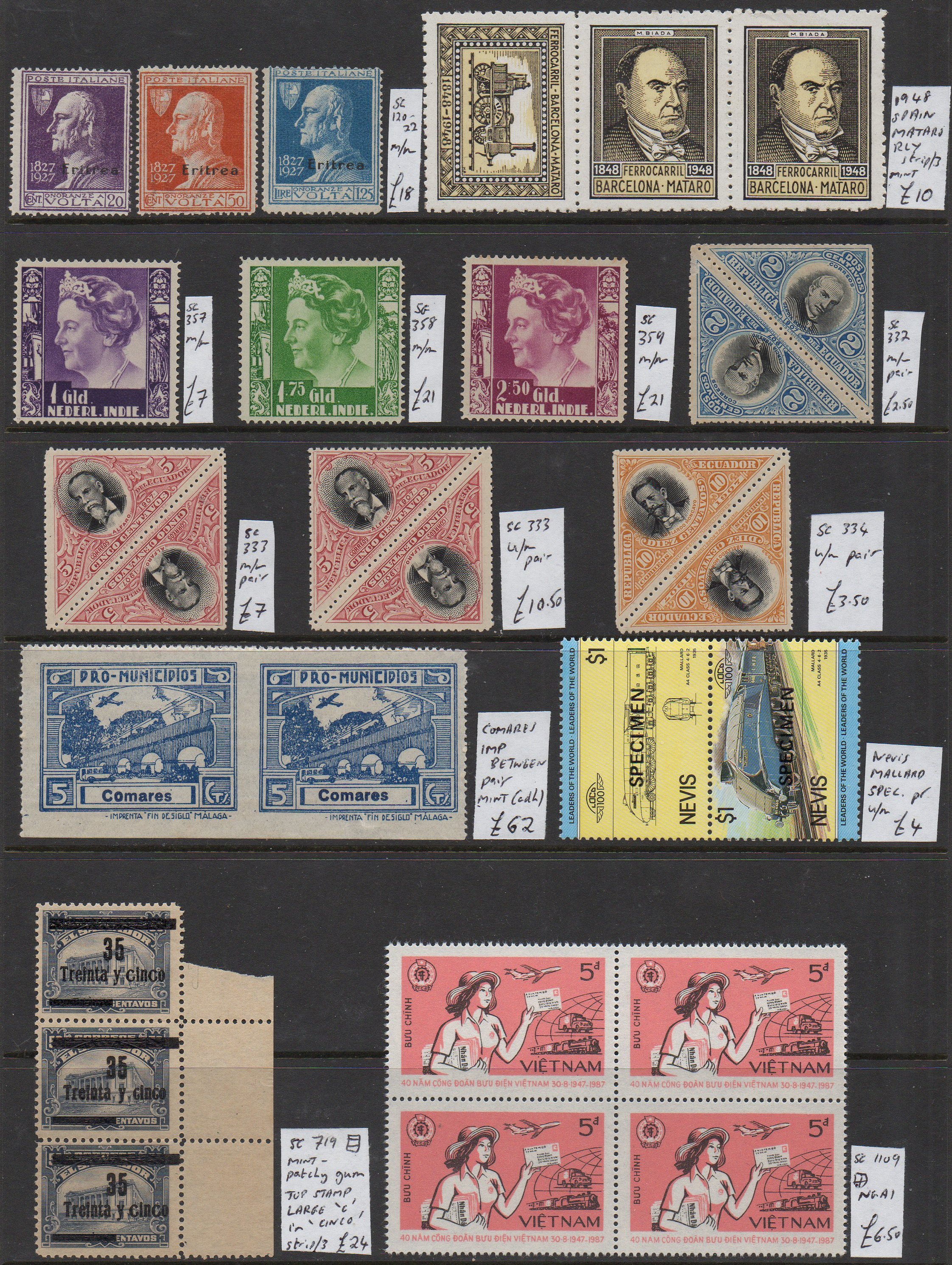 Spain Netherlands Indies Ecuador Comares Railway Stamps Train Stamps Sellos Ferroviarios Timbres-poste ferroviaires Briefmarken Eisenbahn