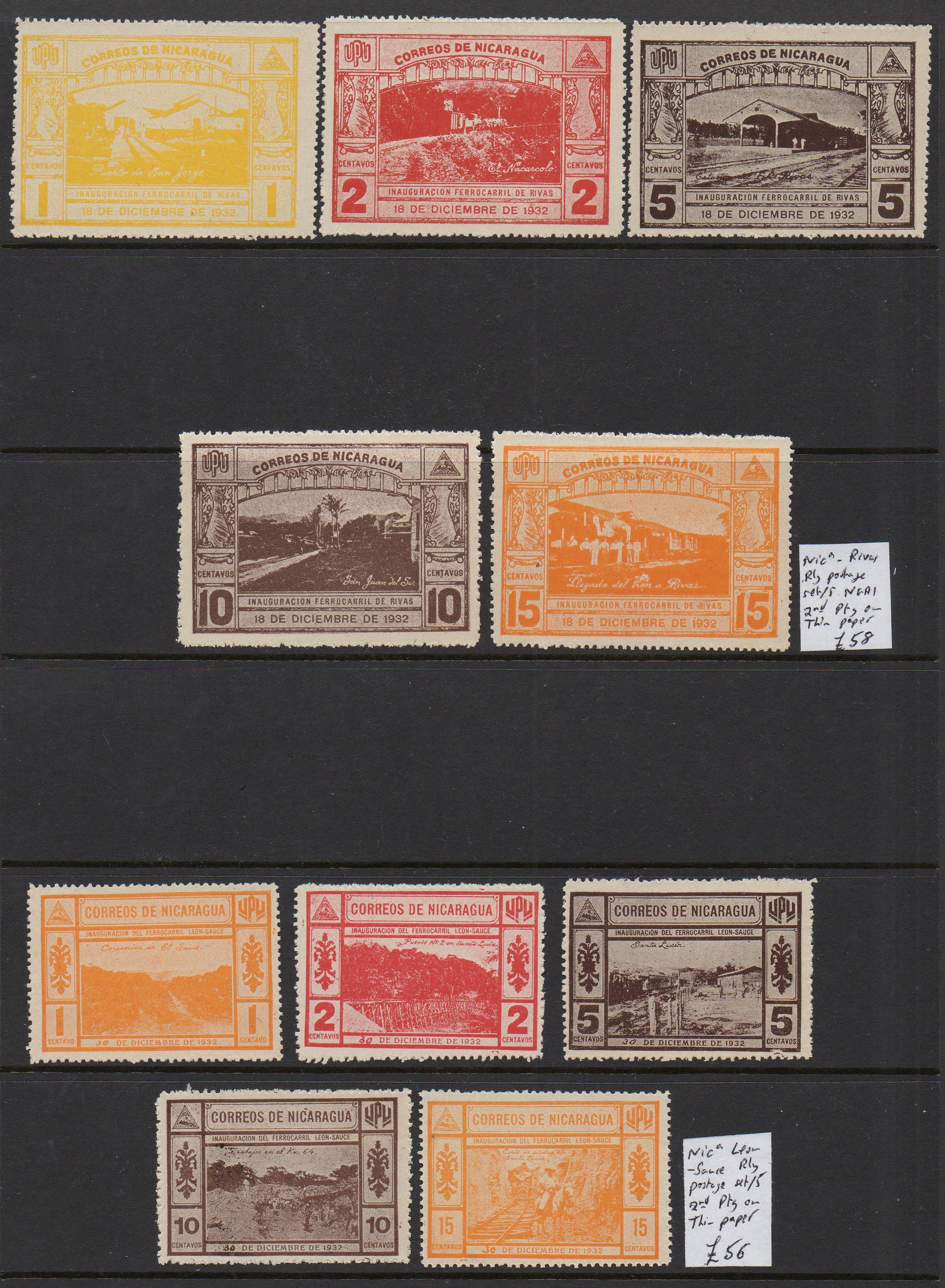 Nicaragua 1932 Rivas Leon-Sauce Railway Stamps Train Stamps Sellos Ferroviarios Timbres-poste ferroviaires Briefmarken Eisenbahn