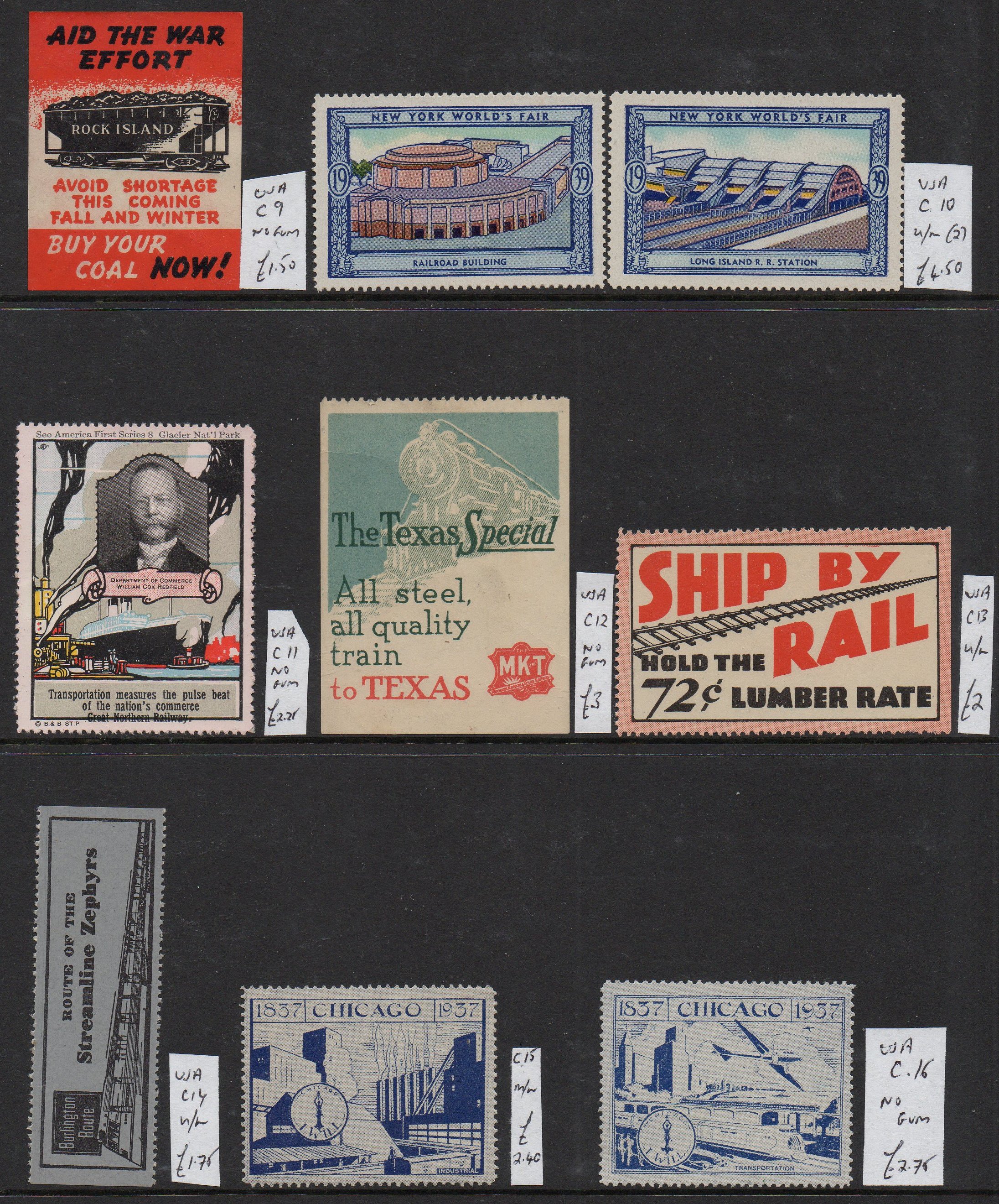 USA Poster Railway Stamps Train Stamps Sellos Ferroviarios Timbres-poste ferroviaires Briefmarken Eisenbahn