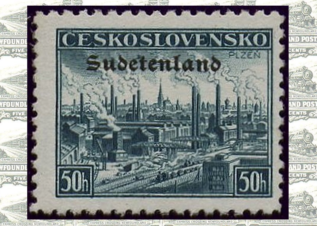 Sudetenland Stamps Overprints on Plsen Works etc Niklasdorf, Rumbrug, Reichenberg-Massersdorf, Karlsbad, Konstantinsbad